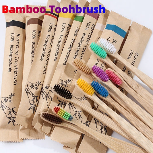 10Pcs Colorful Bamboo Toothbrush Set – Eco-Friendly Oral Care